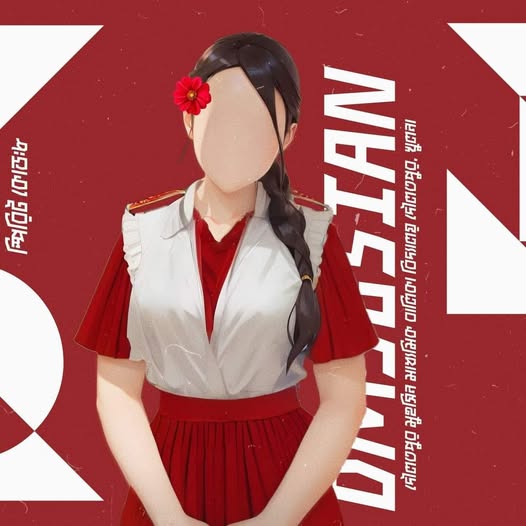 অফিসিয়াল স্কুল ইউনিফর্ম - লাল কলার সহ সাদা ব্লাউজ এবং প্লিটেড লাল স্কার্ট